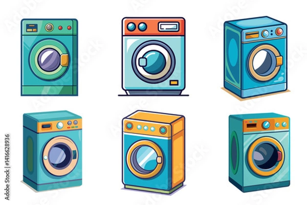 Fototapeta Colorful Cartoon Washing Machine Set with Variety of Styles and Designs