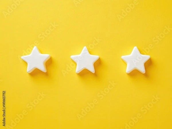 Fototapeta Three white stars on a yellow background.  Simple, minimalist design