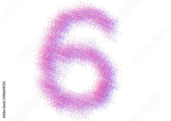 Obraz Abstract Fractal Number Six Illustration in Pink and Blue Colors, Artistic Digital Art for Education and Design Concepts
