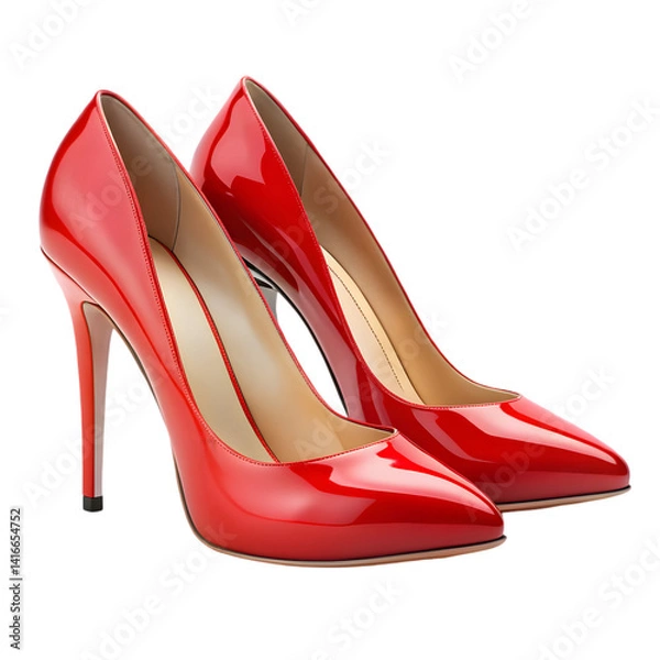Obraz 3D Red High Heels Shoes Front And Side View Isolated On A White Background
