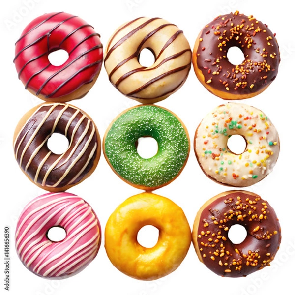 Fototapeta A Set Of Various Colorful Donuts Isolated On A White Background

