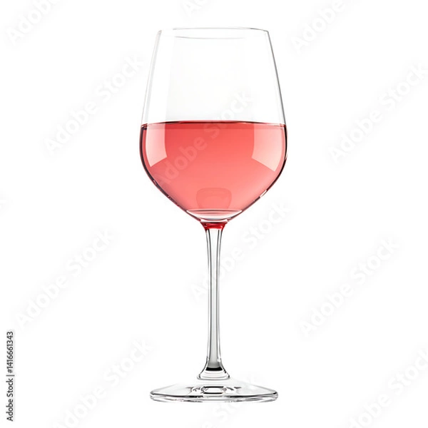 Obraz Elegant glass of pink rosé wine filled halfway with a delicate curve and clear stem isolated on a transparent background