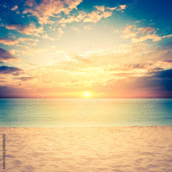 Fototapeta sand and beach with sunset - retro vintage filter effect