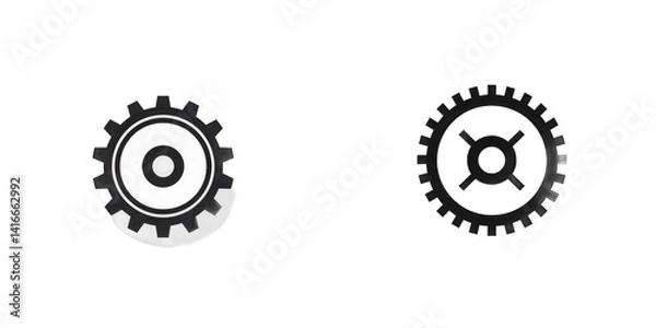 Fototapeta Two distinct gears depicted in a minimalist style, showcasing mechanical elements against a simple background, ideal for technology-related themes isolated on white or transparent png