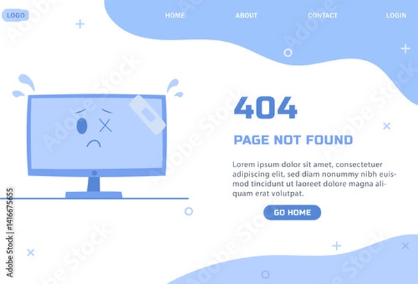 Obraz 404 Error Page – Flat Illustration of Sad Computer and Lost Web Page Banner Template