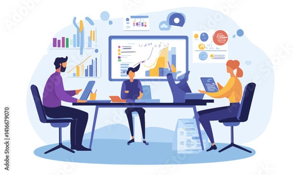 Obraz Collaborative Teamwork in Modern Office with Technology and Charts for Strategy Development