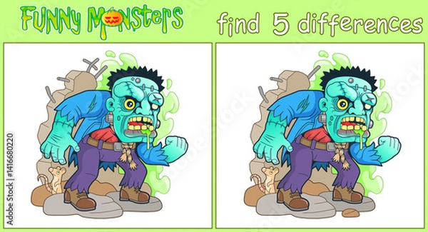 Obraz scary monster, illustration game, find five differences