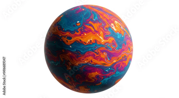 Fototapeta Abstract Swirling Sphere with Intricate Colorful Pattern Digital Render on White Background