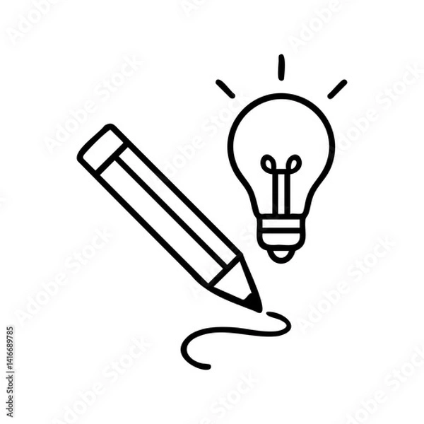 Fototapeta Pencil and lightbulb icon for creative ideas