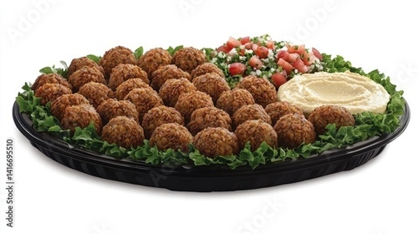 Obraz Large platter of falafel with hummus and salad.