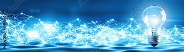 Fototapeta An illuminated lightbulb shines brightly against a network of interconnected nodes, symbolizing innovation and technological advancement in a digital environment.