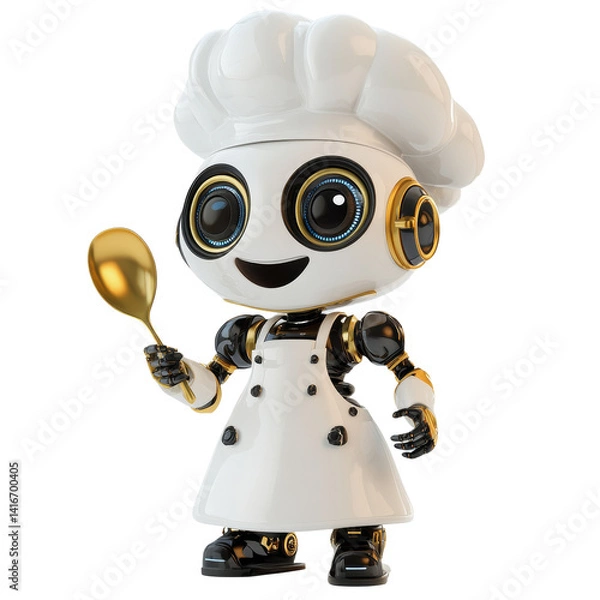 Obraz Whimsical android chef holding spoon, culinary automation with robotic character