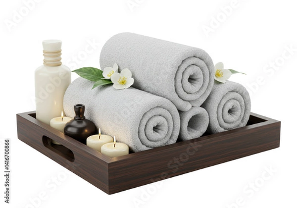 Fototapeta Isolated Spa Arrangement with Towels and Candles