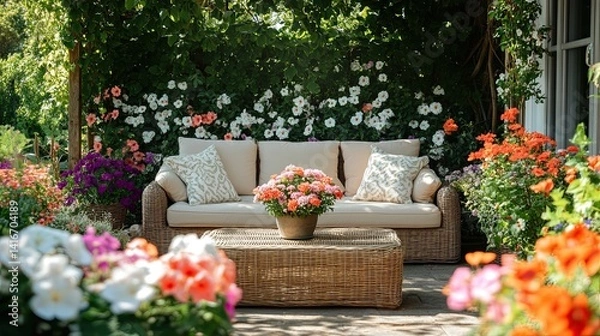 Obraz Blooming gardens full of colorful flowers, creating a lively and cheerful atmosphere in the spring season, perfect for outdoor relaxation. 