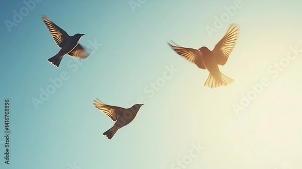 Obraz Birds returning from migration in spring, flying high in clear skies, symbolizing renewal, freedom, and the beauty of seasonal change.