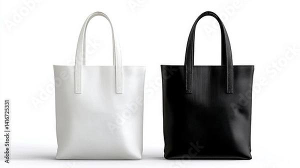 Fototapeta Two handbags, one white and one black, are shown side by side. The white bag has a more classic and elegant look, while the black bag has a more modern and edgy vibe