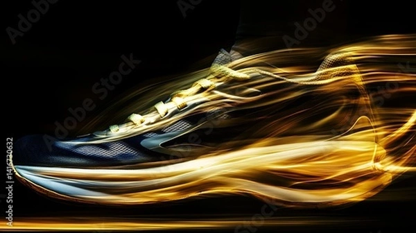 Obraz A Running Shoe With Golden Energy Streaks Behind It