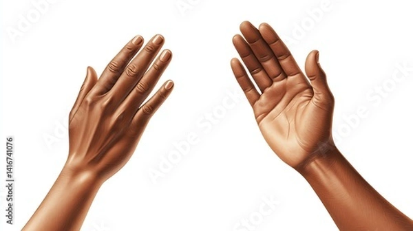 Obraz Two Hands Reaching Upward with Open Palms Against a White Background