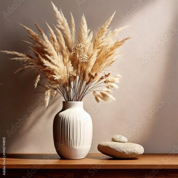 Fototapeta Modern Ceramic Vase with Dried Pampas Grass and Flowers