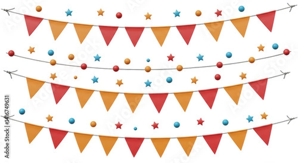 Fototapeta Isolated Festive Garland with Pennants Stars and Circles