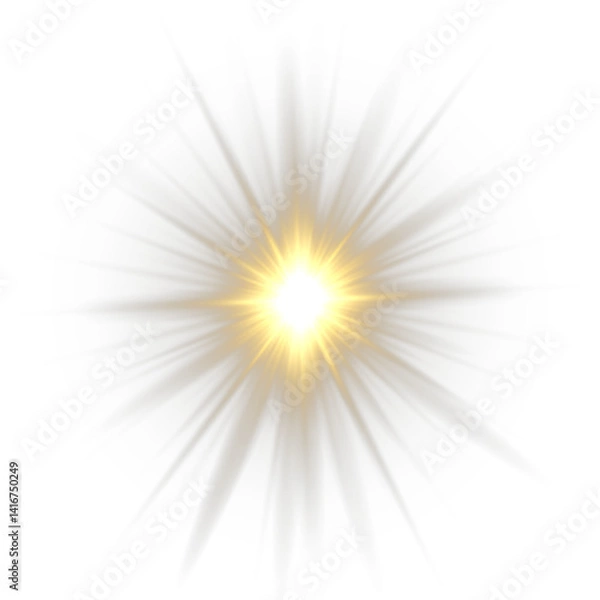 Fototapeta Golden shining light effect.Bright sun sparkles with stars and sparkles.