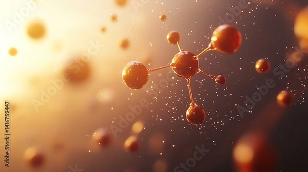 Obraz Exploring Molecular Structure Visualization with Spheres and Connection Lines in Warm Light