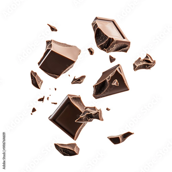 Obraz Broken dark chocolate chunks on transparent background