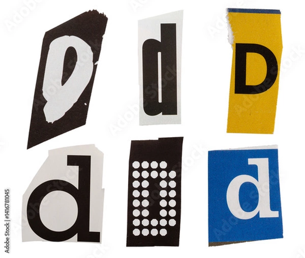Obraz Ransom letter font D from printout magazine cutout, collage element for graphic design, png isolated on transparent background