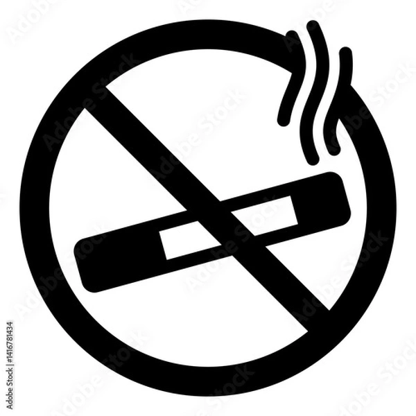 Fototapeta Smoking cigarette ban solid icon, prohibited elements concept. Vector graphics. Cigarette smoking, smoke forbidden sign on white background, glyph style mobile or design.