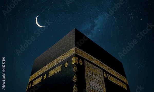 Obraz Kaaba, Ramadan crescent is rising and the starry sky