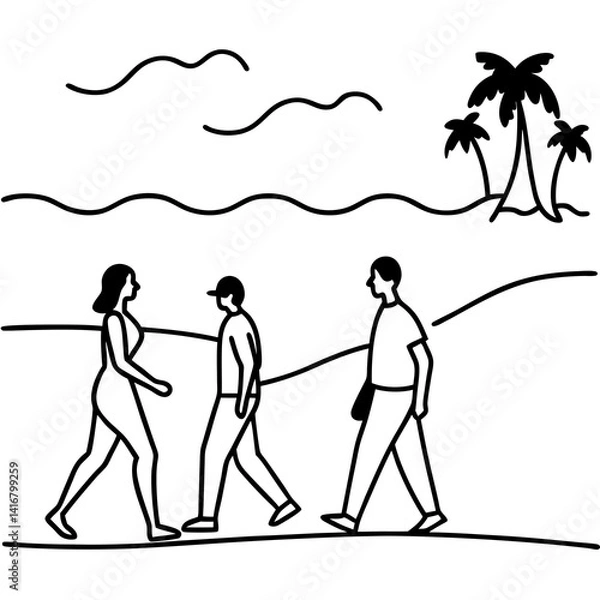 Fototapeta Beach Walk Bliss Vector – Serene AI Graphic Design for Summer Vibes