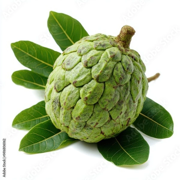 Fototapeta Custard apple with leaves isolated on white background
