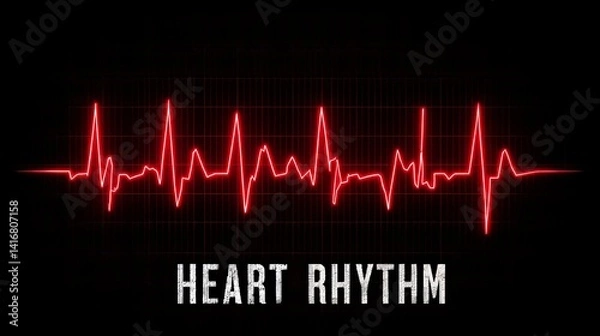 Fototapeta Heart rhythm visualization with vibrant red heartbeat line on a dark background.