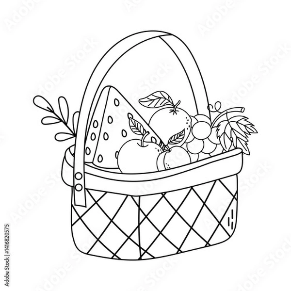 Obraz Line art fruit basket for coloring book page