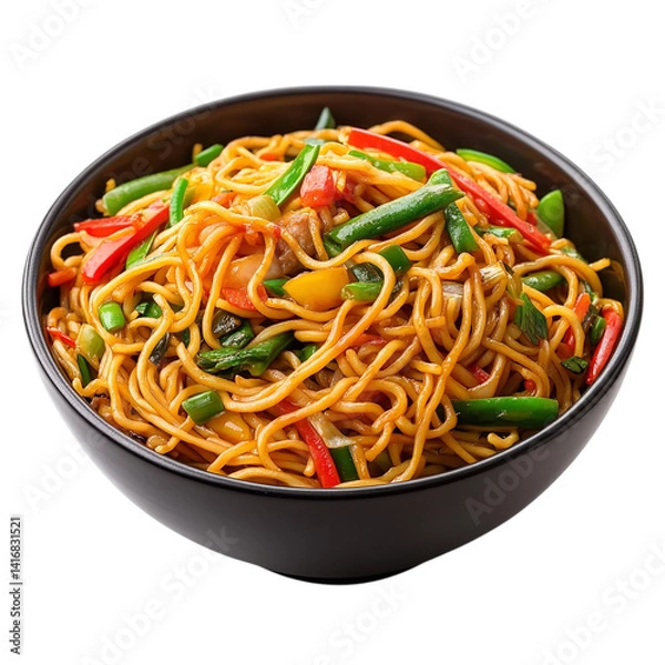 Fototapeta Delicious chow mein noodles recipe with vegetables in bowl for asian food and dinner ideas 100 char