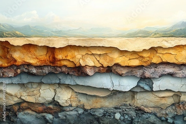 Fototapeta Flat geological layer cross-section. Generative AI