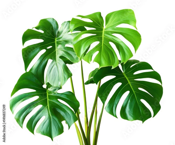 Fototapeta Monstera Deliciosa : A close-up of a vibrant Monstera Deliciosa, its iconic leaves in full display, highlighting the plant's unique natural beauty and tropical charm.