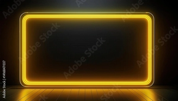 Fototapeta Glowing Neon Frame Against Dark Background in Minimalistic Display
