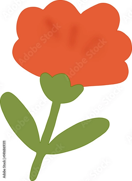 Obraz Simple red carnation flower with green stem, kawaii floral icon