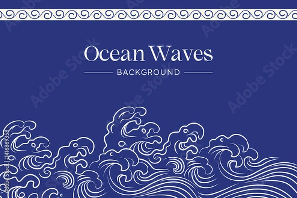 Obraz Asian background with hand drawn line wave pattern vector