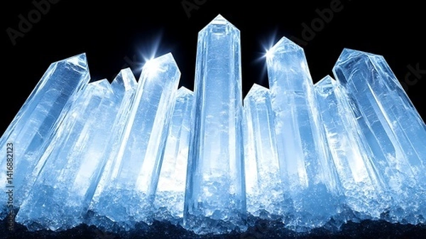 Fototapeta Crystalline structures radiate light against a dark background.