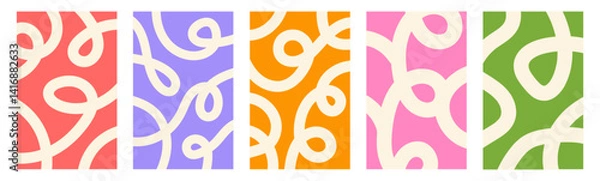 Obraz Abstract set vertical backgrounds with dynamic linear waves. Trendy vector illustration in style retro 70s