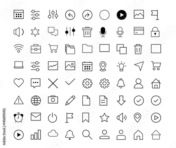 Fototapeta Minimal vector UI icon pack for web and mobile interface, black outline set