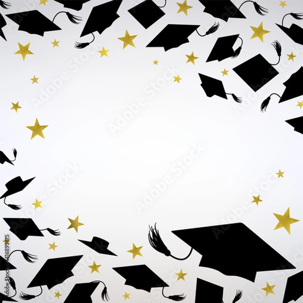 Obraz Banner with Graduation Caps and Gold Stars