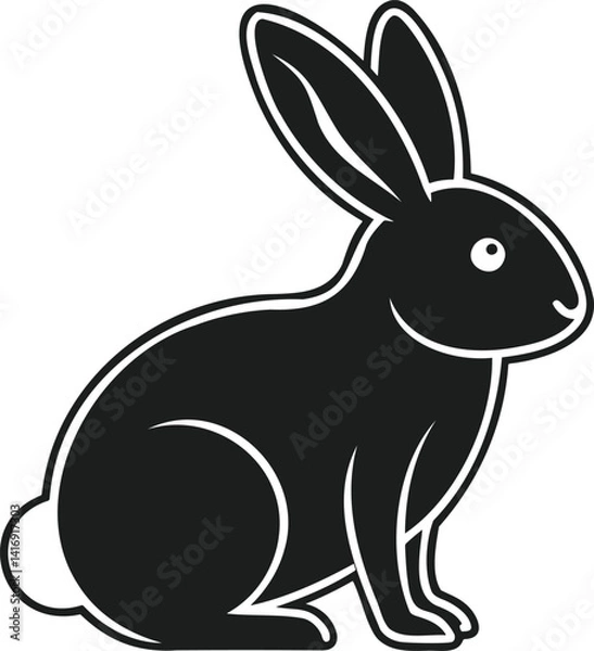 Fototapeta A stylized, black silhouette of a rabbit sitting facing to the side.