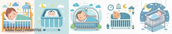 Obraz Vector of a baby sleeping in a crib.