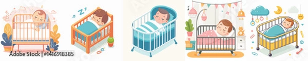 Obraz Vector of a baby sleeping in a crib.