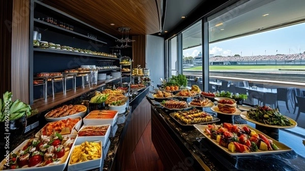 Fototapeta Buffet breakfast with stadium view