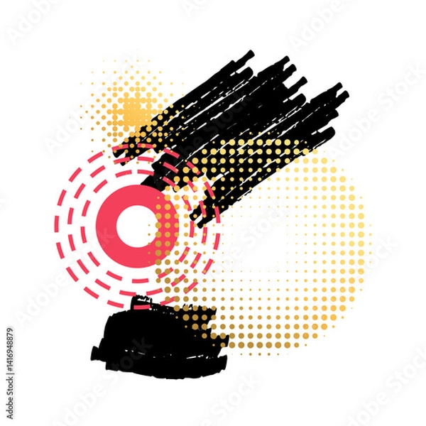 Obraz Circles composition. Geometric shapes. Circular and concentric forms. Lines ring. Abstract brushstrokes. Halftone dots. Paintbrush simple strokes. Marker flat hatching. Vector minimal graphic elements
