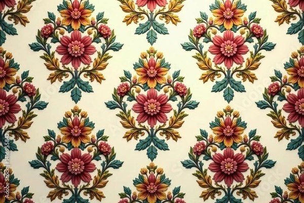 Fototapeta Intricate floral damask pattern in muted tones, wallpaper design, home
